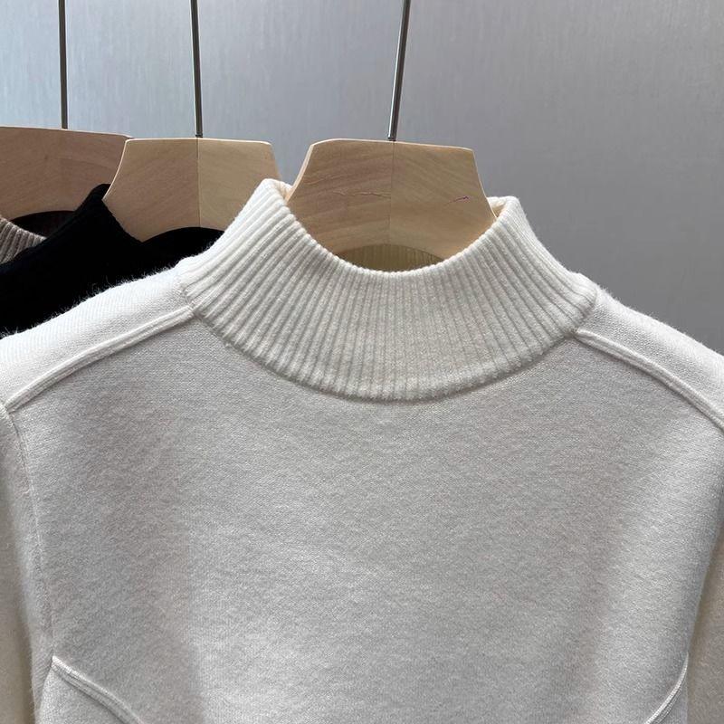 Винтажный флисовый утолщенный свитер с высоким воротом, женский, осень-зима, однотонный, модный, теплый, интегрированный, бархатный, внутренний, пуловер, базовые топы