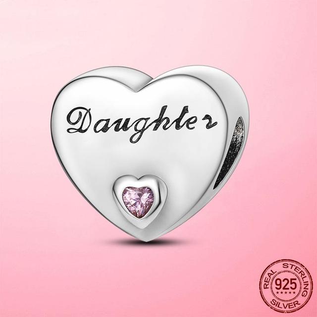 Семейная любовь настоящая 925 пробы серебряная дочка сердечко бусины подходят оригинальный модный браслет подвески серебро 925 изготовление ювелирных изделий