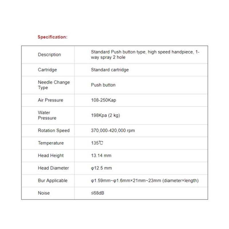 Односторонний спрей Стоматологический наконечник с 2 отверстиями Стоматологический стоматологический быстрый высокоскоростной наконечник Стандартная кнопка