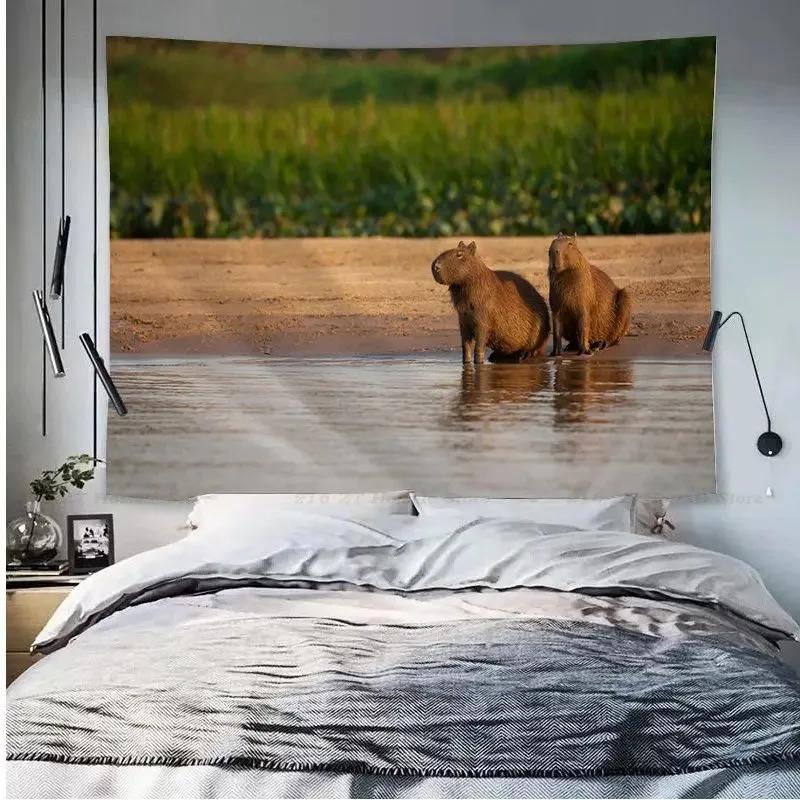 Гобелен с изображением животных капибары, украшение для офиса, гостиной, настенный гобелен для дома