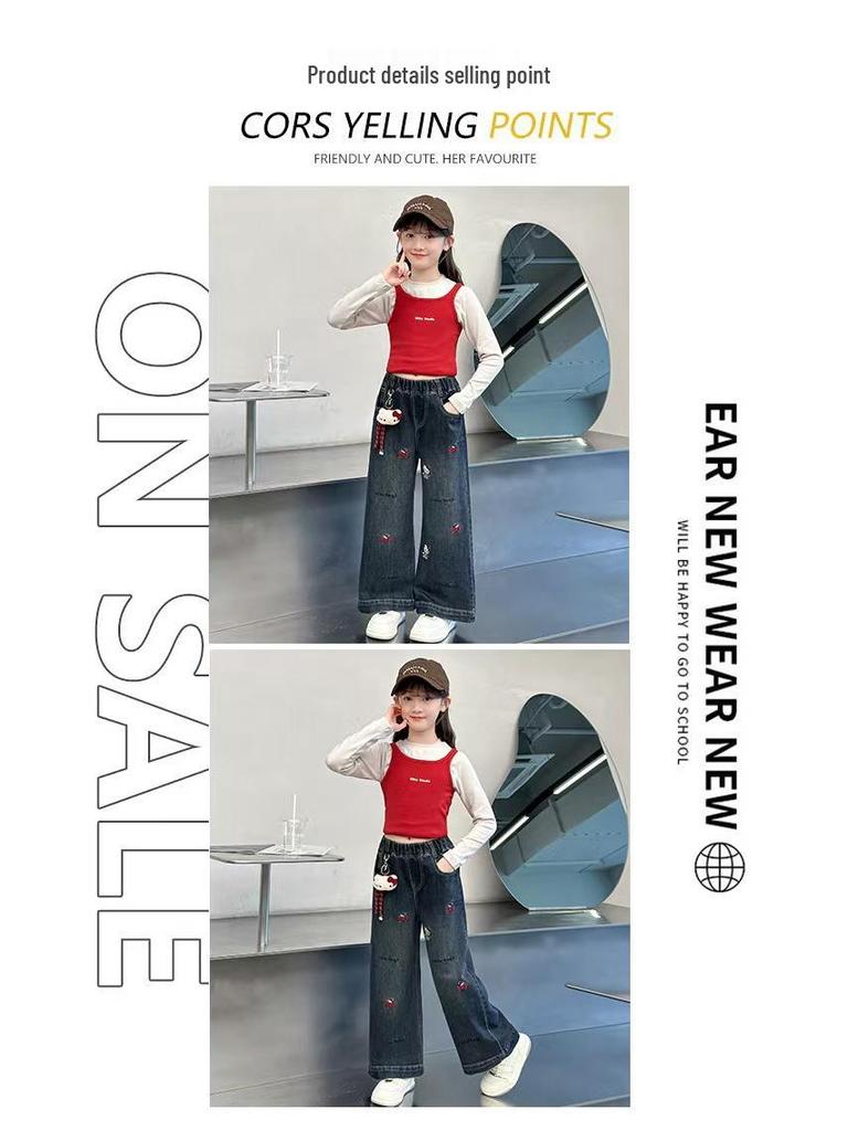 Стильные вельветовые джинсы с широкими штанинами для девочек-подростков, Осень/Зима 2025