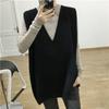 Women's College Style Medium Long Knitted Vest Simple and Casual Loose Deep V-neck Elegant Sleeveless Sweater