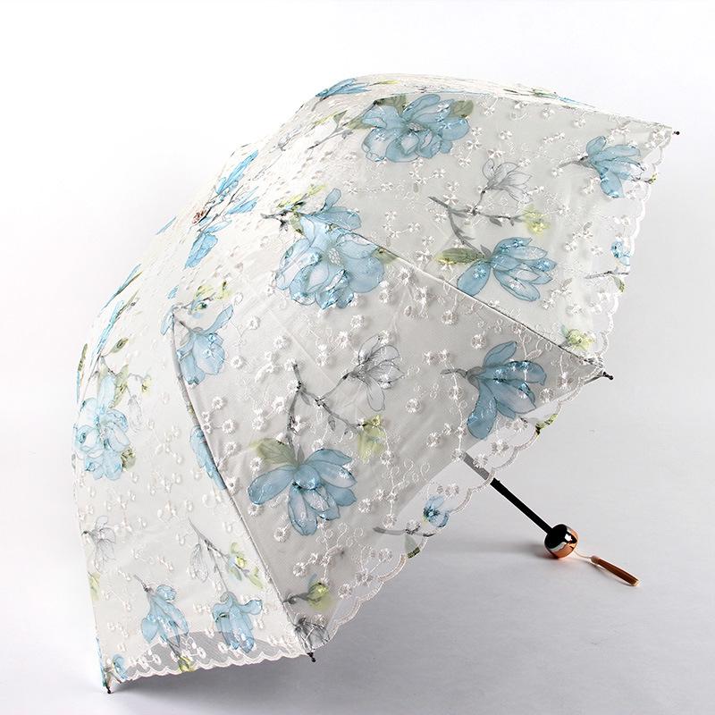 New Fashion Floral Embroidery Lace Folding Princess Umbrella Summer Outdoor Portable UV Protection Sun Umbrella Sunny Umbrella