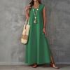 Женское платье макси без рукавов с V-образным вырезом и боковыми разрезами, длинное летнее повседневное свободное платье в стиле бохо, пляжный сарафан для отдыха