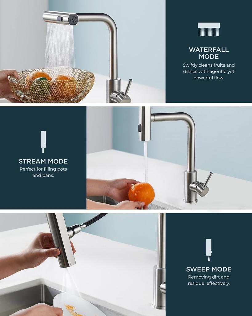 4 режима водопад кухонный кран струя распылитель из нержавеющей стали горячая холодная вода одно отверстие крепление на бортик смеситель для мойки кран 3668