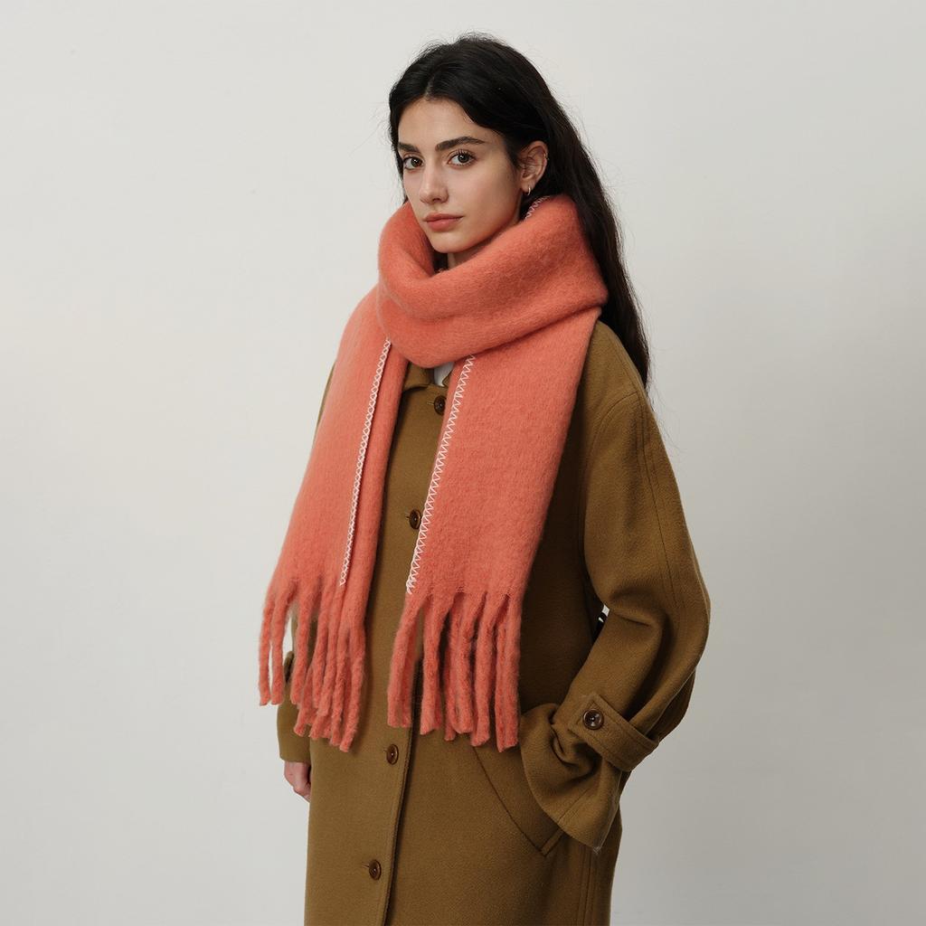 Versatile Plus Thickened Imitation Cashmere Solid Color Hemming Fringed Scarf Women's Winter Shawl