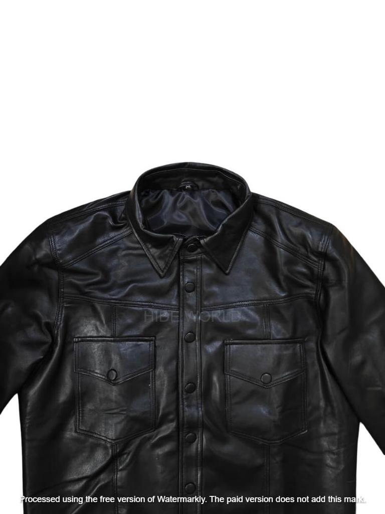 Мужская рубашка из натуральной кожи ягненка, стильная, черная, ручная работа, модная, повседневная