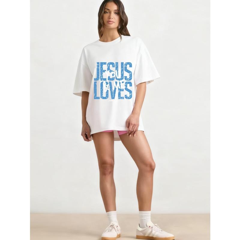 Oversized T Shirt Black Jesus Loves You And Me Bible Verse Print Casual Loose Fit Top For Women Daily Wear Church Outfit