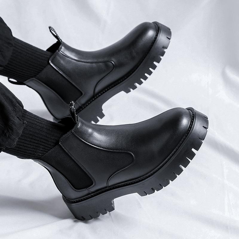 Мода 2024 года, мужские кожаные ботинки челси для пожилых людей, толстые подошвы, вечерние ботинки, мужская мода, повседневная мода, деловые ботинки, нескользящие, носимые