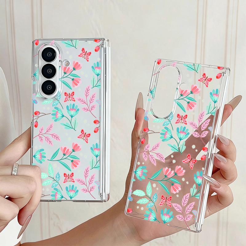 Магнитный чехол для телефона Samsung Galaxy Z Fold 7 6 5 Fold7 Fold6 Fold5 5G Цветочный узор Прозрачный противоударный чехол