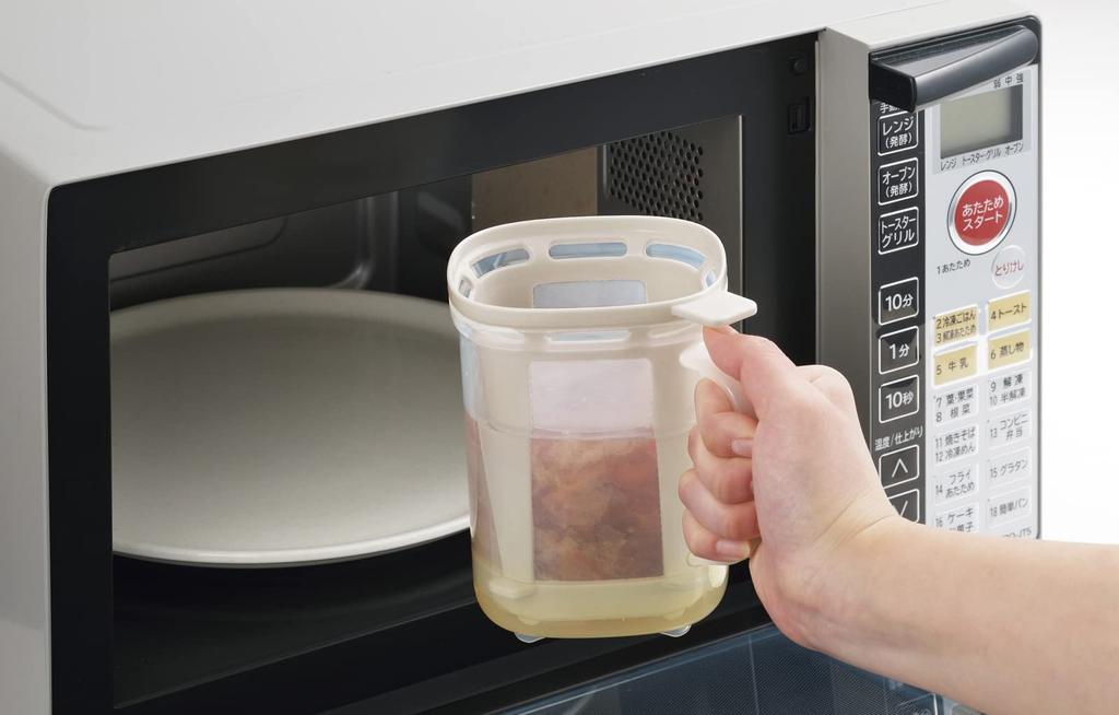 Yoshikawa Easy Microwave Dashi Stock Pot, 1000ml, with Lid, Strainer, and Graduations, Made In Japan, 1106146