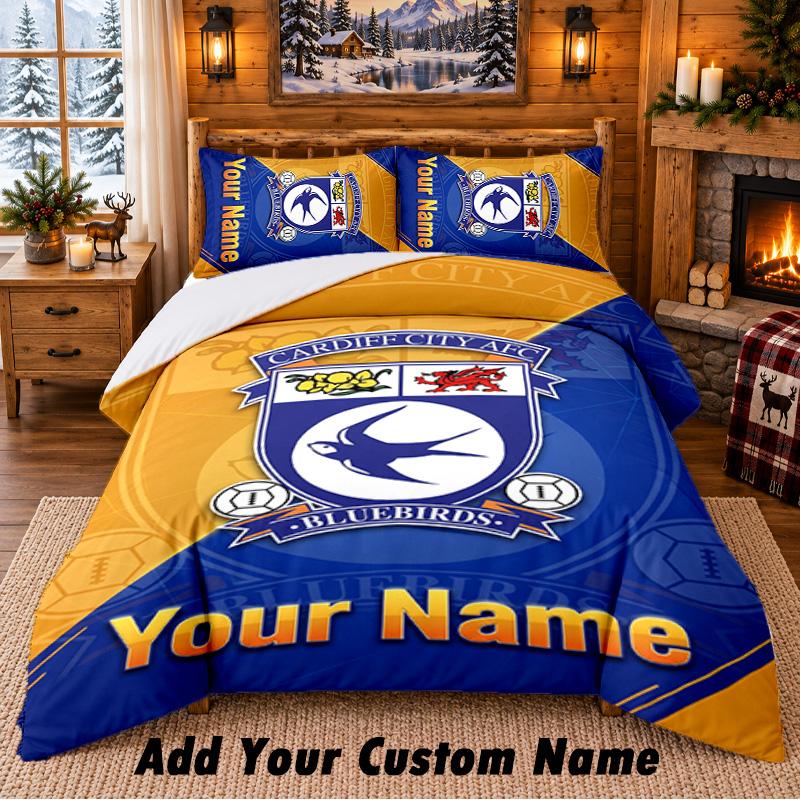 Cardiff City Pattern Bedding 3Pcs Set Custom Name, Bed Sheet And Pillowcases For Home Bedroom