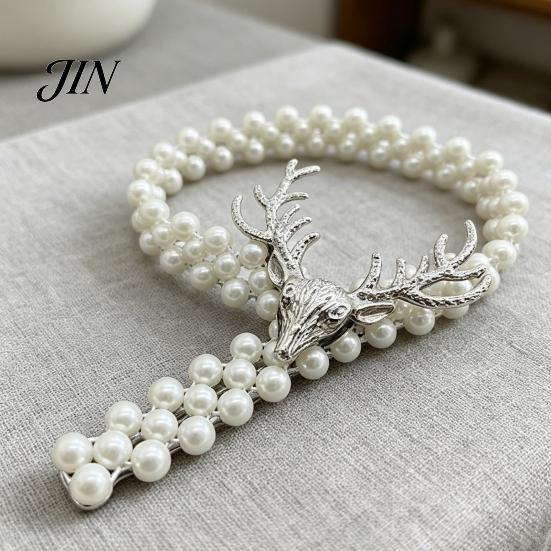 Curtain Tiebacks for Drapes Deer Head Tieback, Faux Pearl Beaded Stretch Holder, Adjustable Holdbacks Holdback Bedroom Living Room Window Door Easy to