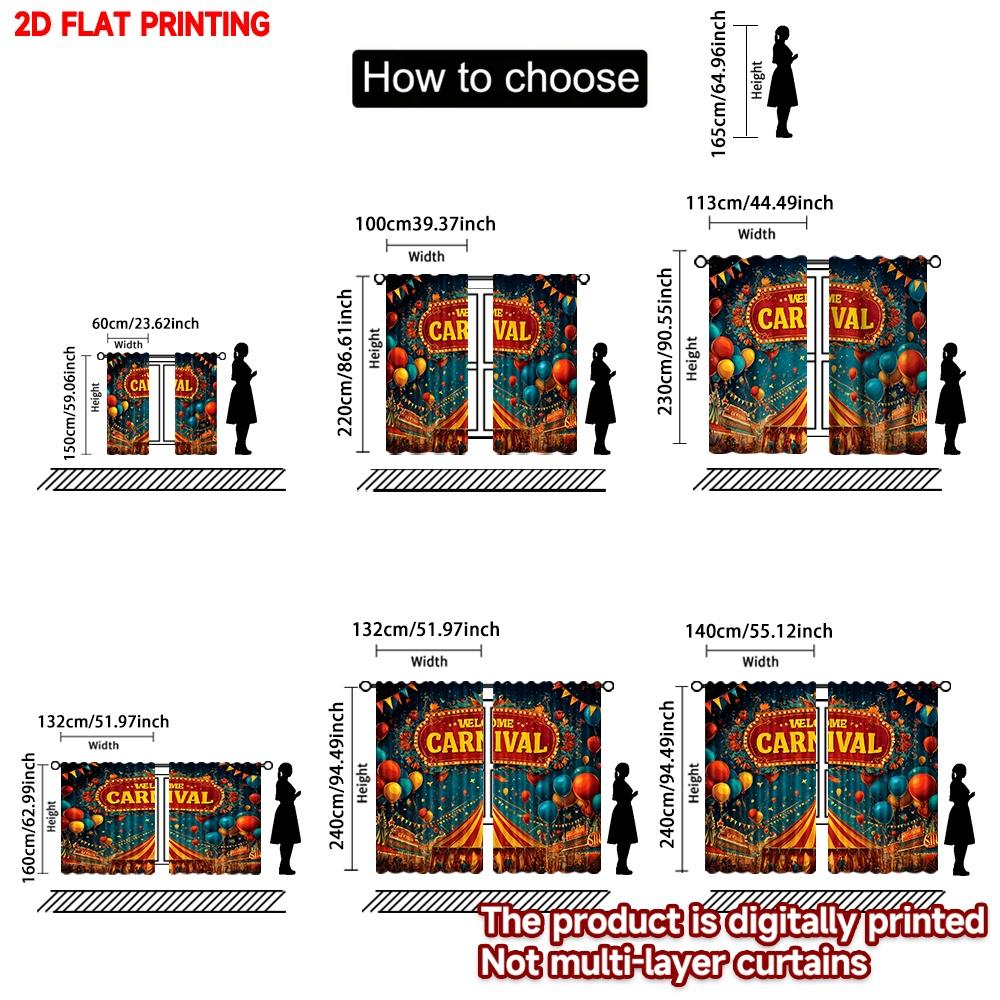 2D flat printing 2pcs Curtain Drapes Carnival Celebration Night Digital Printed Polyester Drapes Seasonal Party & Holiday Decor