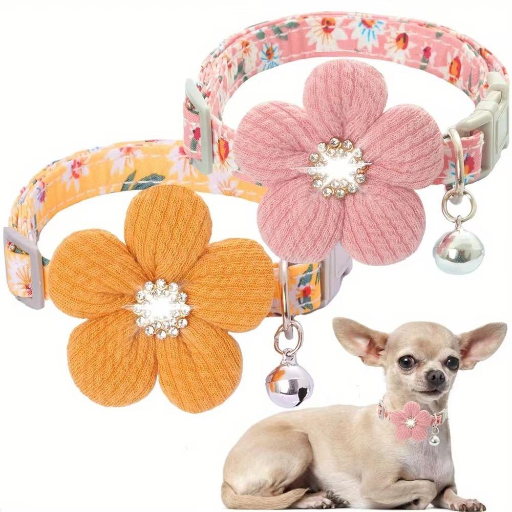 Nylon 3D Flower Dog Collar Rhinestone Pet Shining Collar Fashion Floral Pet Collar Daily Walk