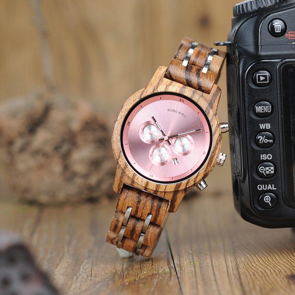 BOBO BIRD Wooden Watch Wood Lightweight Watch Quartz Analog Display Date Wood Watch Quartz Fashion Watch Wooden Watch Women's (P18-3)