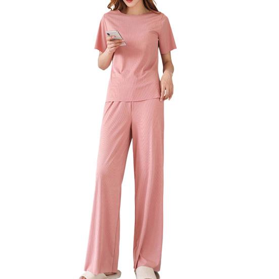 Женская одежда для дома, модный эластичный пояс, быстросохнущая женская одежда для дома, однотонный тонкий топ, брюки, одежда для сна, комплект одежды для сна