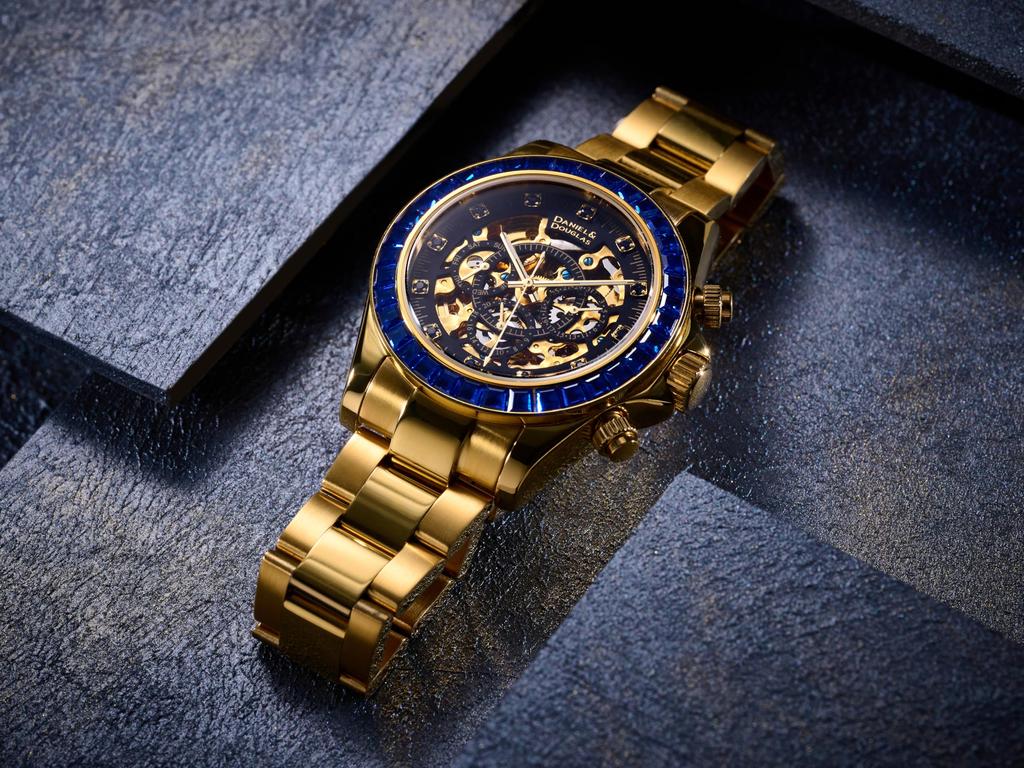 Daniel Douglas DD8802DG Analog Automatic Mechanical Gold and & Watch, Silver, Men's (Blue)