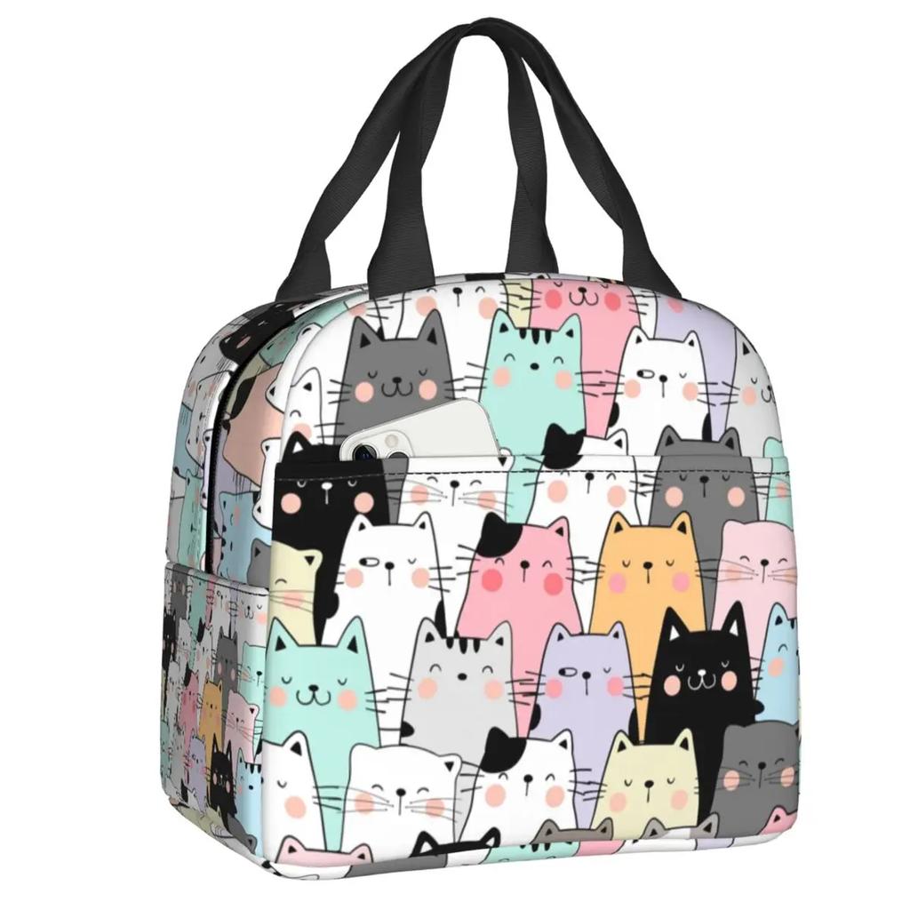 Ланч-бокс Kawai Cats для женщин, герметичный, милый, с изображением животных и котят, термосумка для еды, офисная работа