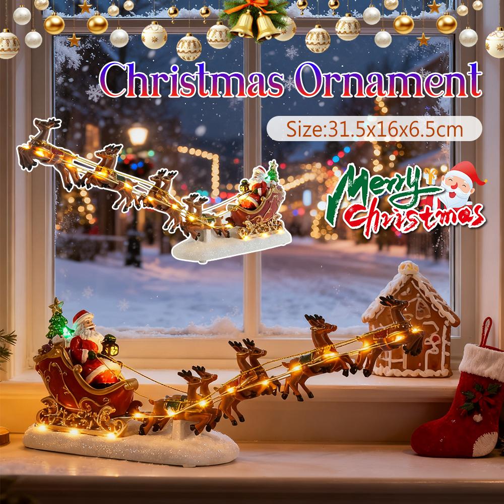Рождественские сани Санта-Клауса с фигуркой оленя, светодиодная подсветка, украшение для домика в праздничной деревне, рождественское украшение для дома, настольное украшение, подарок