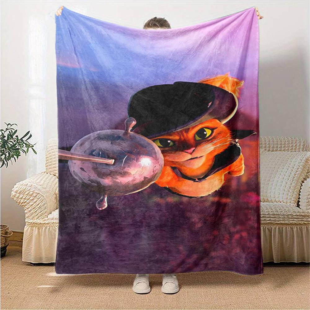 Puss In Boots Theme Printed Blanket - Perfect for Couch, Bed, Travel & Outdoor Use | Machine Washable, Cozy & Durable.