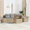 VidaXL 6-Piece Garden Dining Set with Cushions Beige Poly Rattan Acacia 3349951