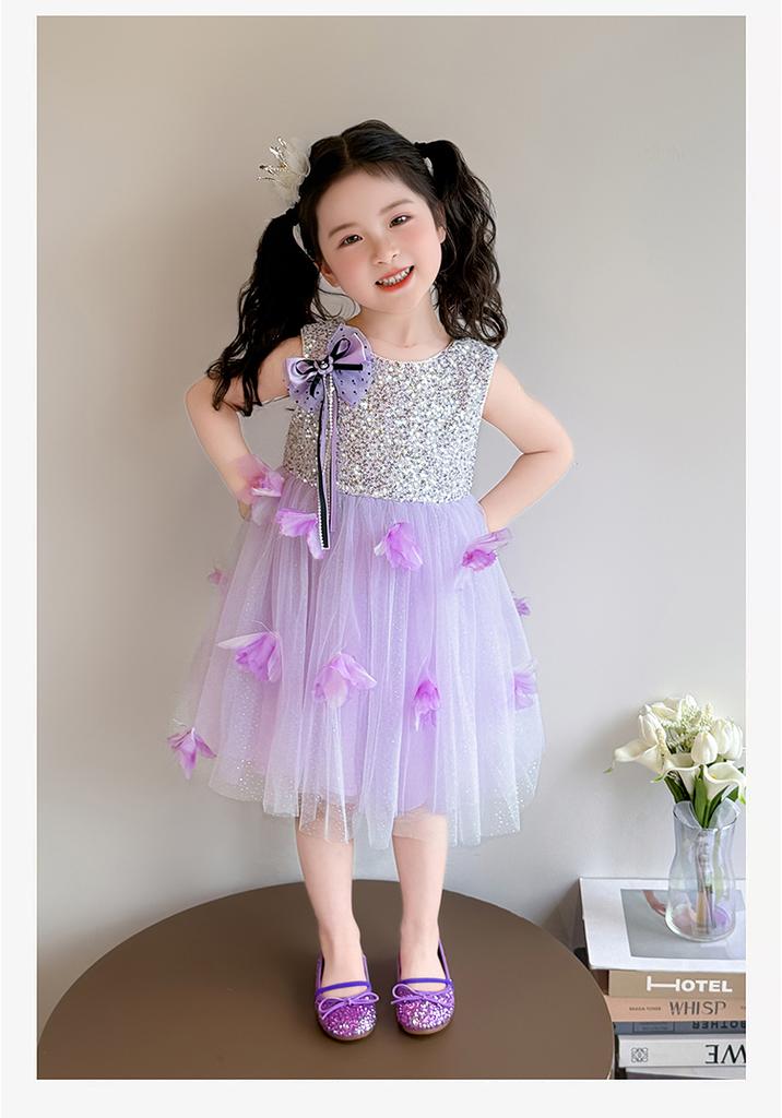 Sweet sequined mesh princess dress for girls, 2026 summer new item, sleeveless and stylish dress for baby girls