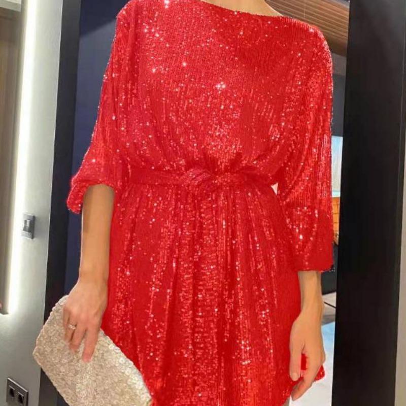 Женское мини-блестящее платье с длинным рукавом Сверкающее платье из бисера Модное темпераментное элегантное сексуальное вечернее платье с блестками Праздничная вечеринка Коктейльная вечеринка