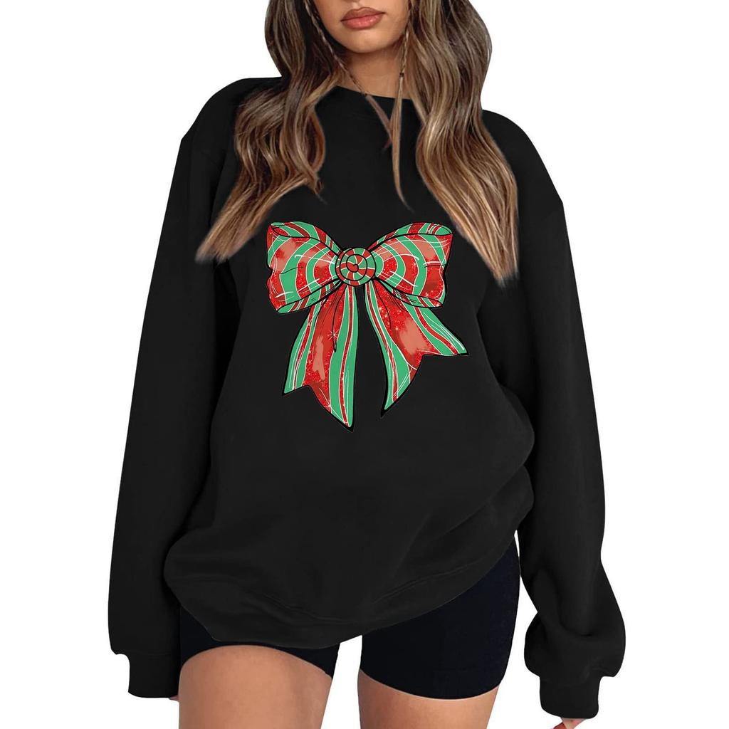 Women's Casual Round Neck Long Sleeved Pullover,Christmas Printed Top, Long Sleeved Hoodie