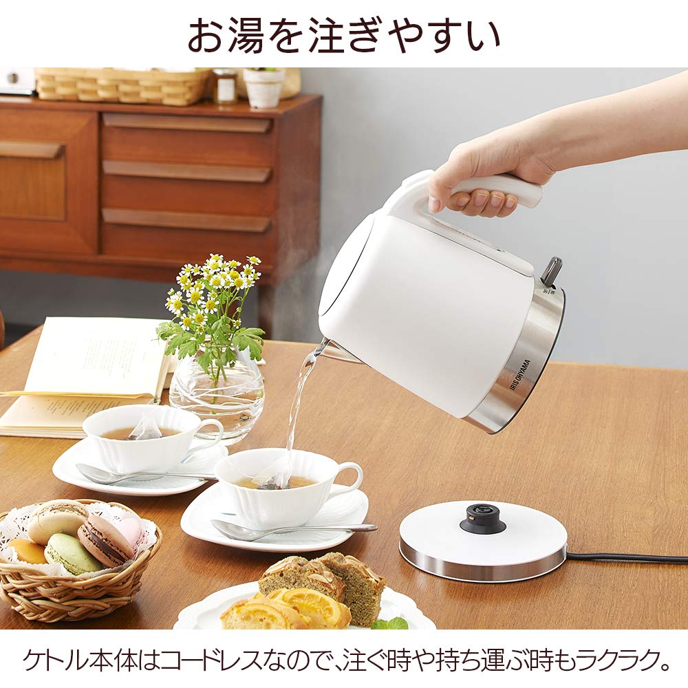 Iris Ohyama Электрический Большой Легко моющийся Без запаха Оснащенный Предотвращением Сухого Готовки ДизайнЧайник Черный Чайник, Емкость, 1000 мл, Чистый, Фильтр,