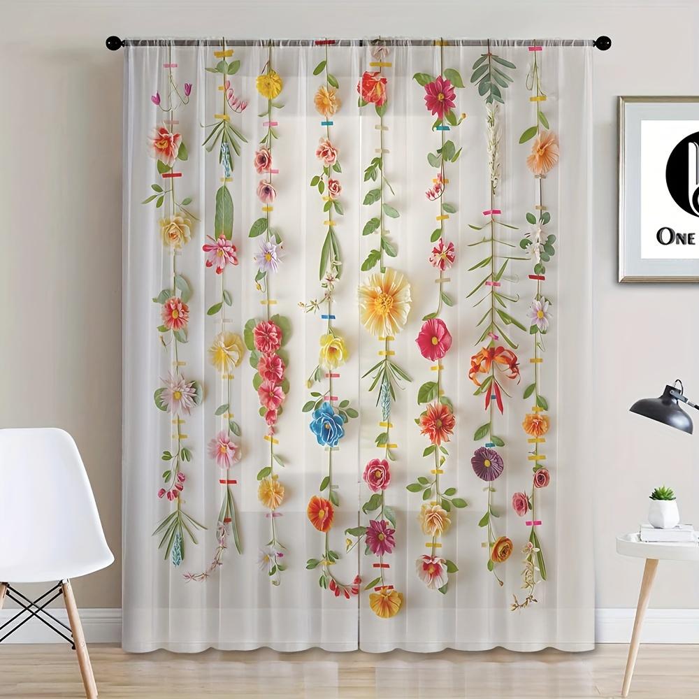 Классический узор из листьев, прозрачные шторы, комплект из 2 шт., устойчивые к ультрафиолетовому излучению, без подкладки, полиэстеровые дверные панели, карманы для штанги для гостиной