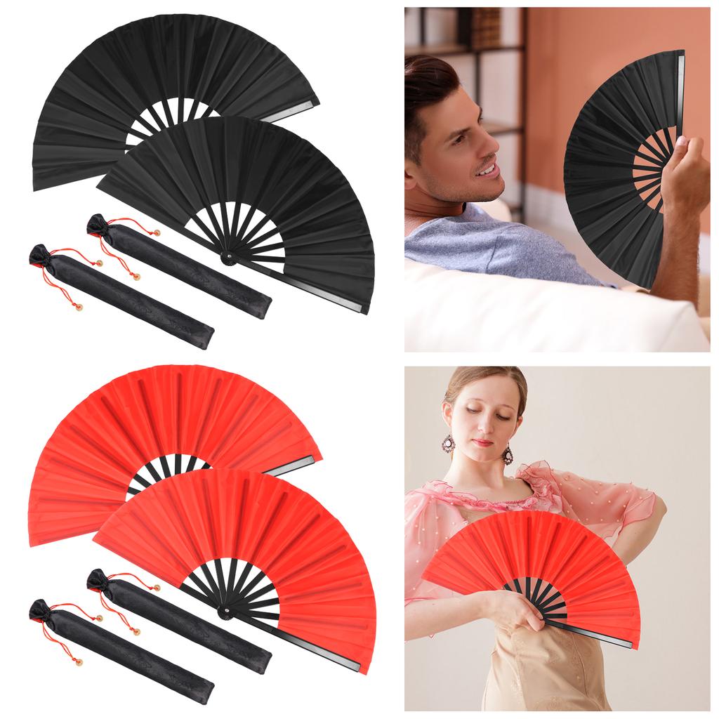 2 Pcs Retro Style Hand Folding Fan Tough Exquisite Craft Gift Home Decoration Ornament for Men and Women Dancing Hand Fan
