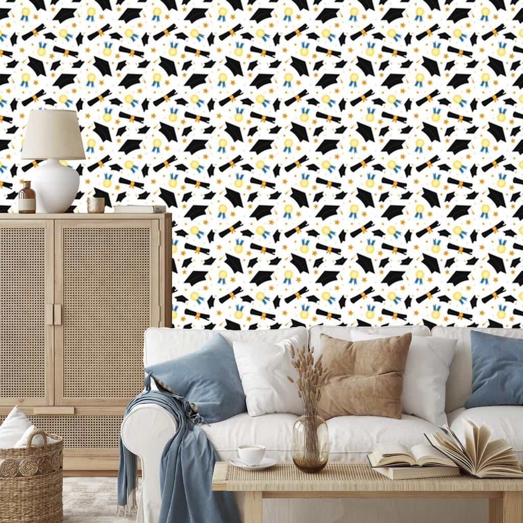 Graduation Wallpaper White and Cream for Living Room and Bedroom 50x1000