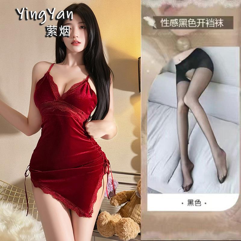 Sexy Lingerie Sexy Velvet Seduction Whole Single Deep V Passion Seduction Cross Lace Backless Seduction