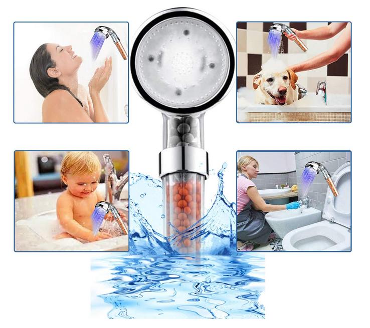 High-Pressure Spa Shower Head Negative Ionic Filter Spray Shower Sprinkler 7 Color Changing LED Handheld Showerhead