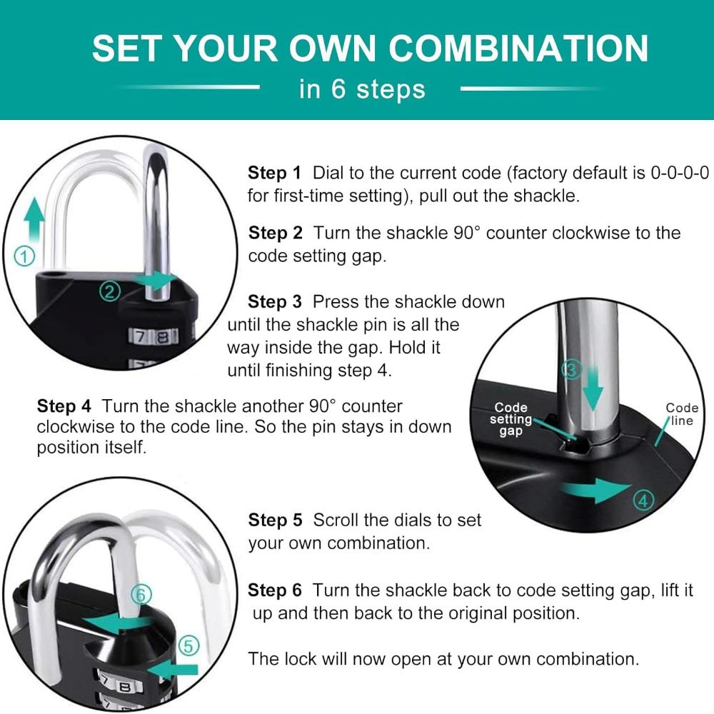 Кодовый навесной замок, 4-значный кодовый замок, Замок для спортзала, Замок для школьного шкафчика, Погодоустойчивый кодовый замок для улицы (черный)