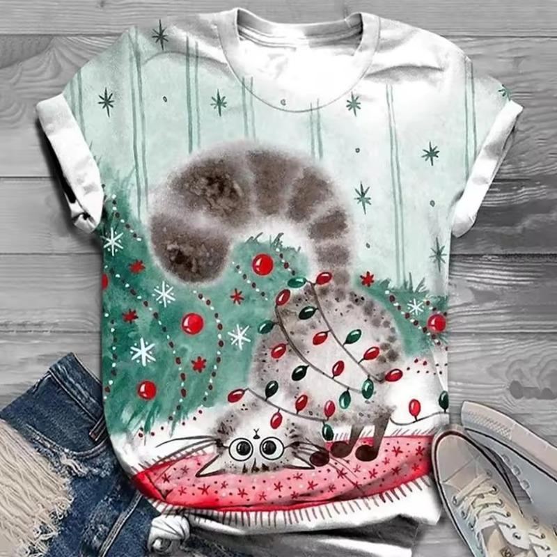 Женская футболка Tee Cat Daily Weekend Print Black Short Sleeve Fashion Graphic Design Round Neck t Shirts for women Summer