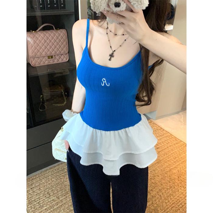 Red Lace-Trim Camisole for Women - Ballet Style Summer Top