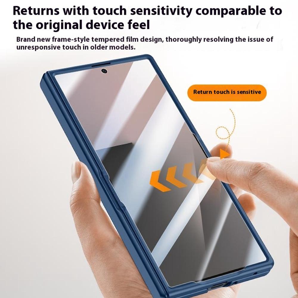 For Samsung Galaxy Z Fold7 5G Case Leather+PC Phone Cover with HD Tempered Glass Film,Lens Kickstand