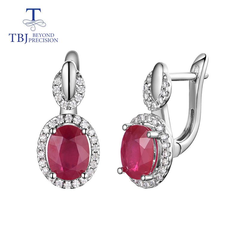 Bolaijewelry Classic Design Africa Ruby Clasp Earring Natural Precious Gemstone 925 Sterling Silver Jewelry for Women Lady Nice Gift