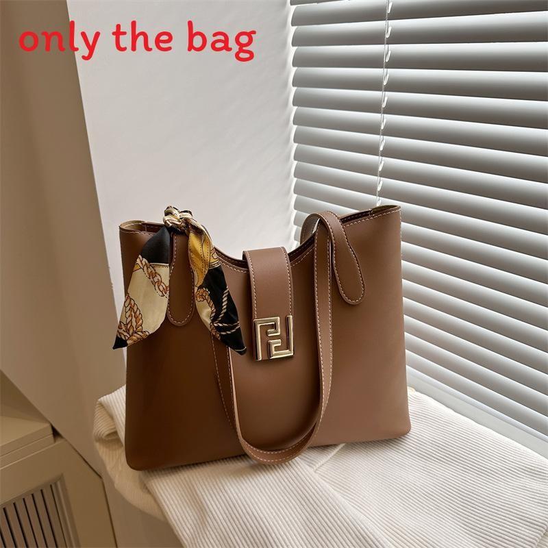 Simple Capacity Large Shoulder Bag With Solid Color Design And Decoration Scarf