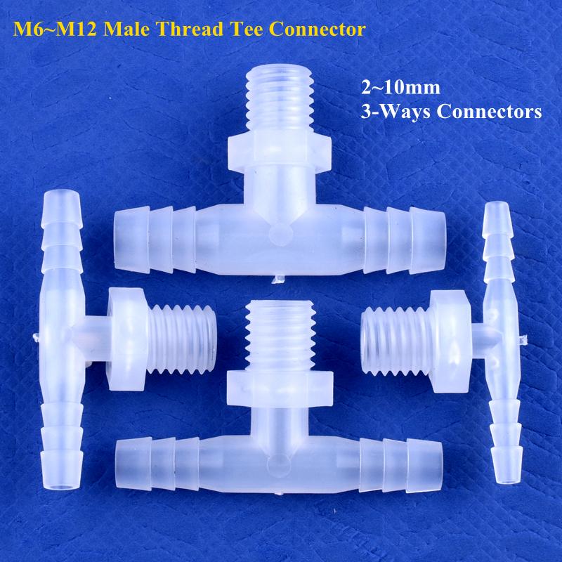 10Pcs/lot M6~M12 Male Thread Tee Connector 2~10mm 3-Ways Connectors Aquarium Tank Hose Pagoda Joints Air Pump Adapter Garden Water Pipe Joint