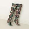 lenkisen Fabric Camouflage Pattern Autumn Winter Shoes Super Thin High Heels Pleated Boots European Keep Warm Over-the-knee Boots