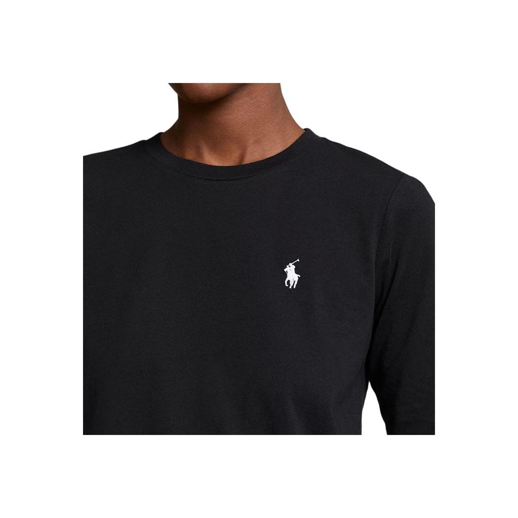 Polo Ralph Lauren Однотонная Свободная Повседневная Футболка с Круглым Вырезом и Длинным Рукавом Женские топы Черный 211898699-003