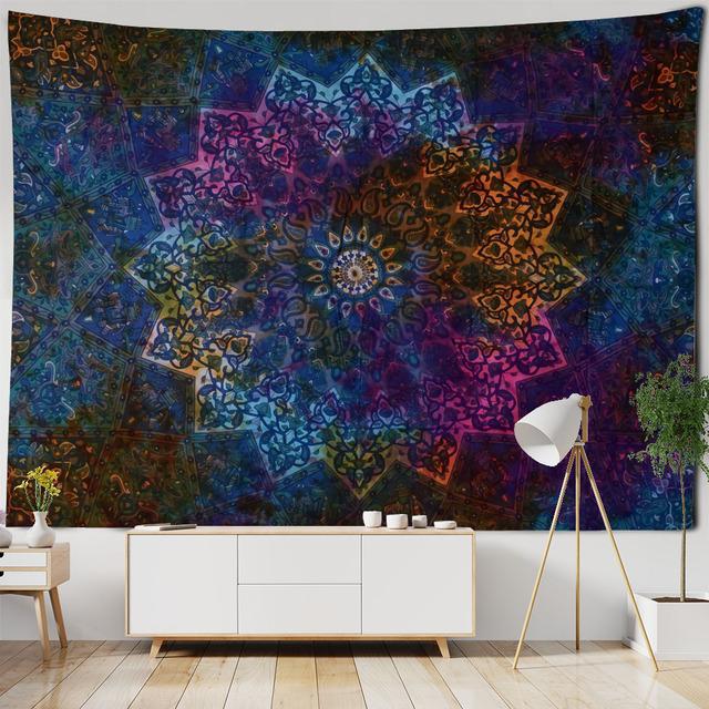 Психоделический гобелен с мандалой, геометрическое фрактальное искусство, настенный хиппи, богемный гобелен для украшения дома, гобелен для йоги, наматрасники