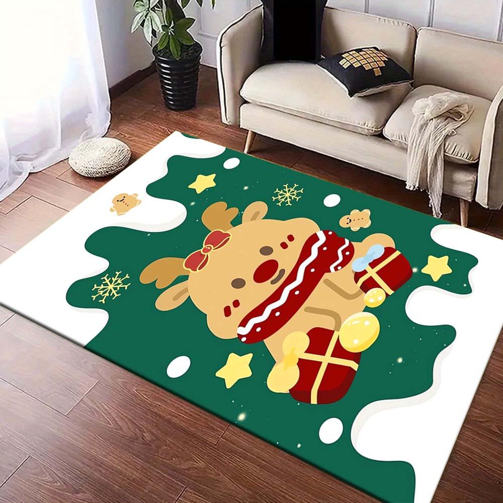 1pc Christmas Themed Rug, Cute Elk Print, Bedside Carpet, Non slip Laundry Room Mat, Machine Washable Water Absorbing Entrance Door Mat, Sui