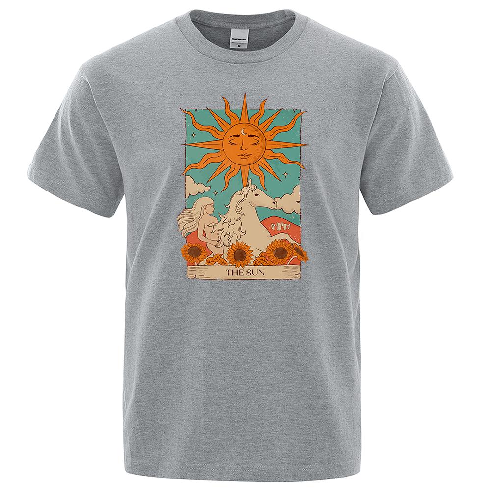 Tarot Card Art The Sun Creativity Print T-Shirt Man Loose Oversize T-Shirt Tops Fashion Casual Cotton Tee Clothes