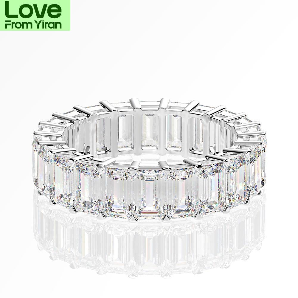 Luxury 925 Sterling Silver Created Moissanite Gemstone Wedding Band Engagement White Gold Ring Fine Jewelry