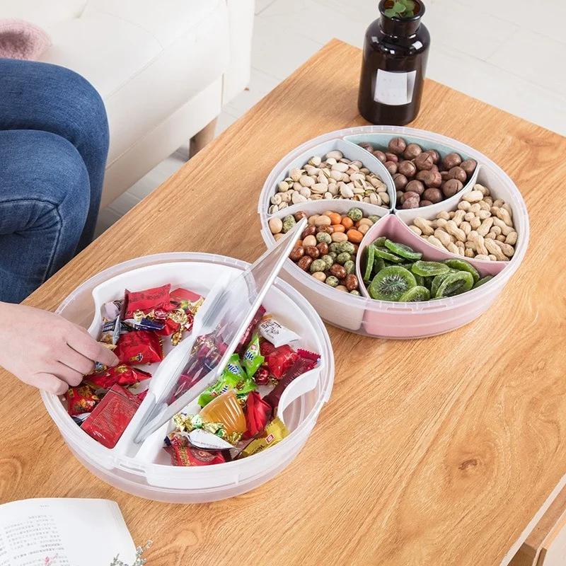 Разделенный поднос для сервировки, тарелка для закусок с крышкой, тарелки для фруктов, отсеки, конфетница, многофункциональный поднос для хранения продуктов, бытовые гаджеты