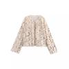 Women's Elegant Feather Sequin Knit Cardigan with Round Neck and Long Sleeves